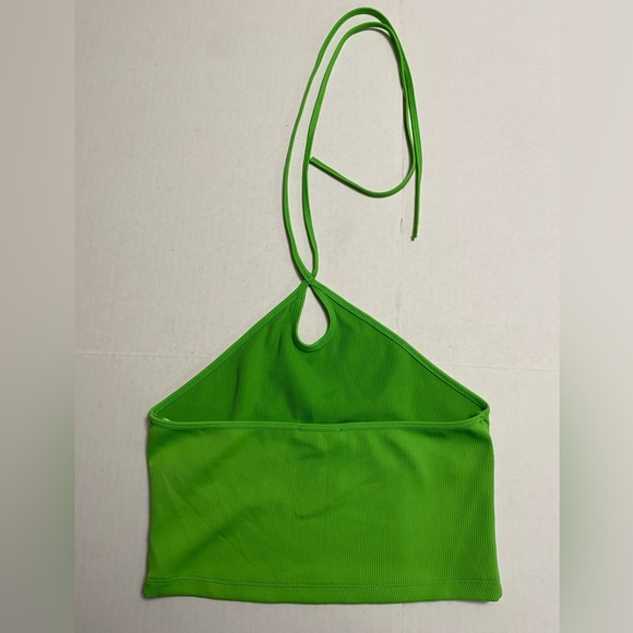 Zara Halter Top Ribbed Crop Top, Bright Green, Size Medium - Picture 4 of 5